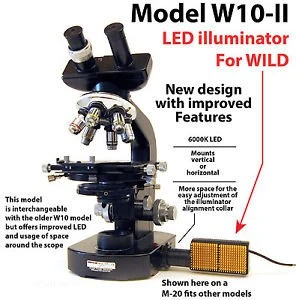 LED illuminator retrofit Kit with dimmer control for older WILD microscopes.