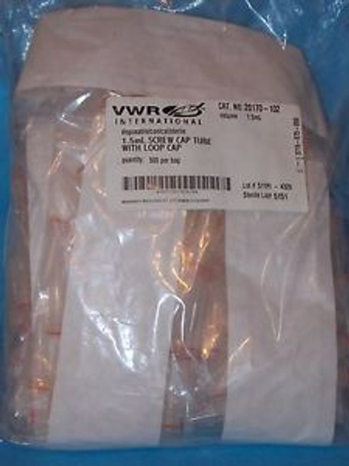 VWR 20170-102, 1.5 ML SCREW CAP TUBE WITH LOOP CAP STERILE BAG/500 NEW