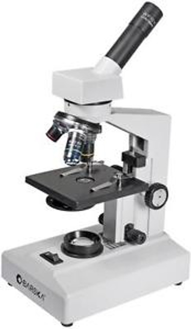 NEW Barska w/ Light White Monocular Compound Microscope, 40x, 100x, 400x