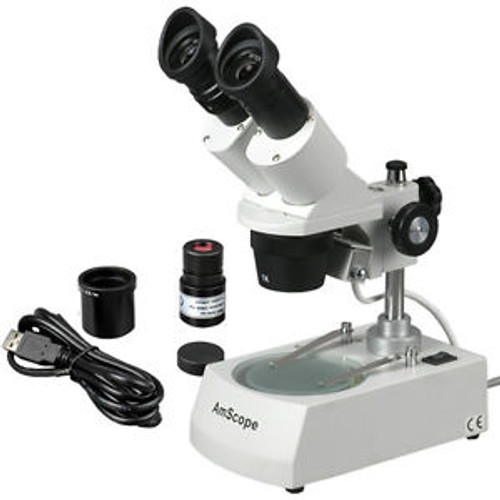 AmScope SE306R-P-E 20X-40X Stereo Two Light Microscope with USB Camera