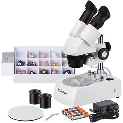 10X-20X-40X Geologists Cordless Stereo Microscope w/ Top & Bottom LED Lights
