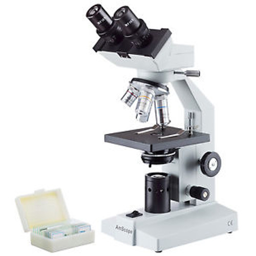 AmScope B100-PB10 40x-1000x Binocular Biological Microscope + Slides