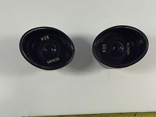 X2 NIKON 20X MICROSCOPE EYEPIECES WITH EYE GUARDS PAIR OF OCULARS OPTICS