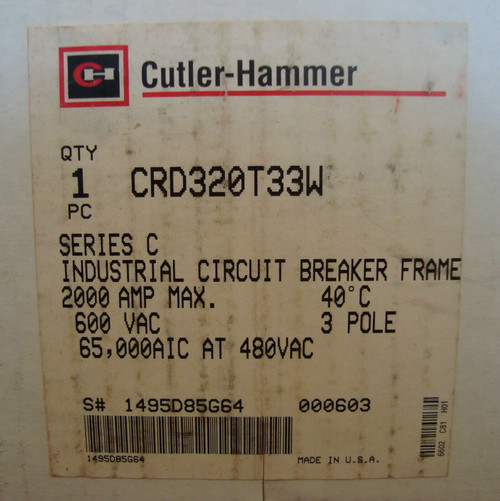 CRD320T33W CUTLER HAMMER 3 POLE 2000 AMP  LS FUNCTIONS  New