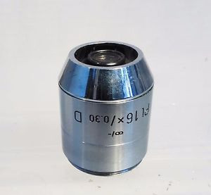 LEITZ WETZLAR MICROSCOPE OBJECTIVE GERMANY PL 16X / 0.3 Infinity/-  Excellent!
