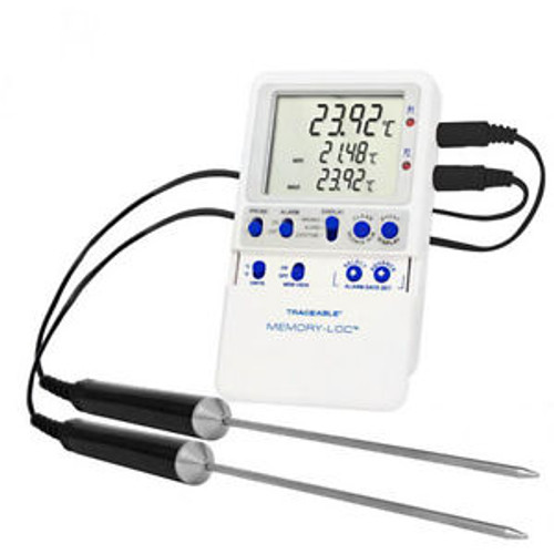 Traceable Memory-Loc Datalog Thermometer 2 Stainless Steel Probes 1 ea