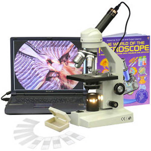 40X-2500X Advanced Home School Compound Microscope + 2MP Camera, Slides & Book