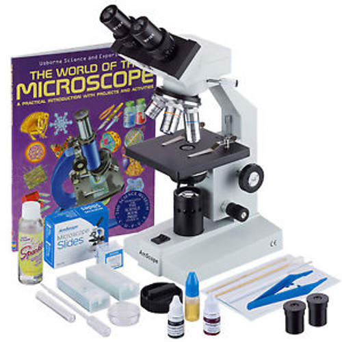 Binocular Biological Microscope 40X-2500X with Extensive Slide Preparation Kit a