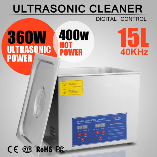 Ultrasonic Cleaner 15 L Liter Industry Heated Heater W/ Timer Jewelry 760 W