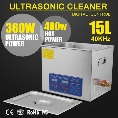 15L 15 L ULTRASONIC CLEANER DRAINAGE SYSTEM BRUSHED TANK PERSONAL USE HIGH LEVEL