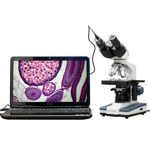 AmScope 40X-2500X LED Digital Binocular Compound Microscope, 3D Stage USB Camera