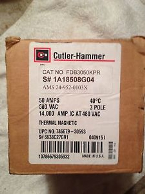 Cutler-Hammer NIB FDB3050KPR 50 amp 3 pole Ind. Circuit Breaker