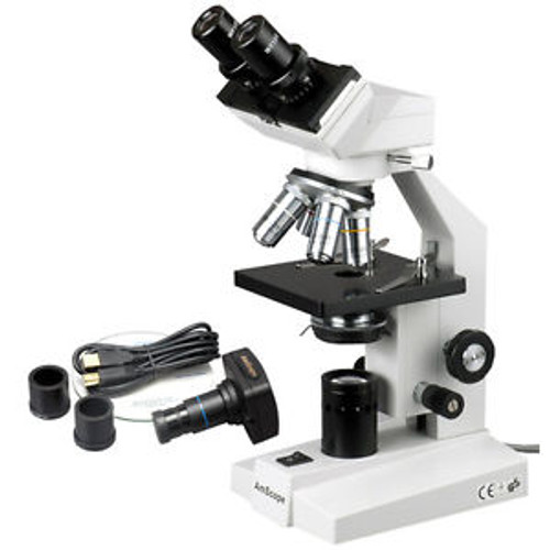 AmScope B100-M New Binocular Compound Microscope 1000X + 1.3MP Camera