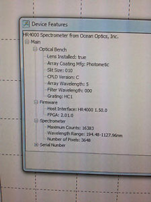 Ocean Optics HR4000 2005 Spectrometer Board with Sensor & Linear Lens HR-4000