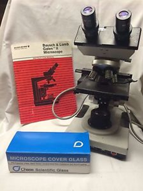 Bausch & Lomb Galen II Binocular Microscope With Manual and Box of Cover Glass