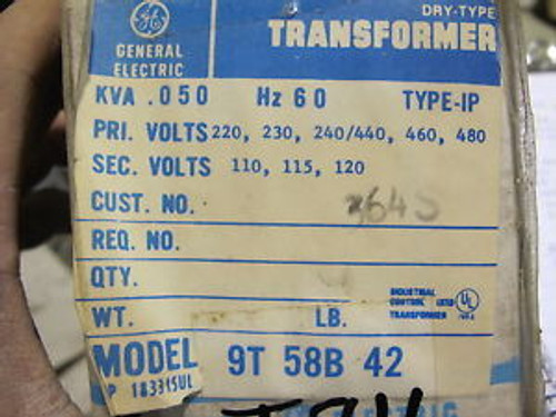 GEneral Electric 9T58B42 .050 KVA 240/480 X 120 Volt Control Transformer - T811