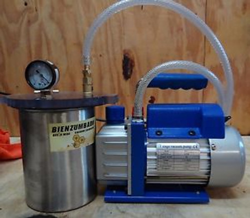 STAR 1 STAGE VACUUM PUMP # RS-1 3CFM 110V 1/4 HP & BIENZUMBADO BEES WAX CHAMBER