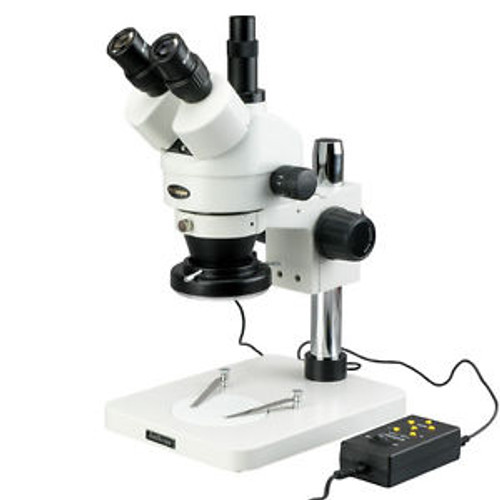 7X-45X Trinocular Inspection Zoom Stereo Microscope with 144-LED 4-Zone Light