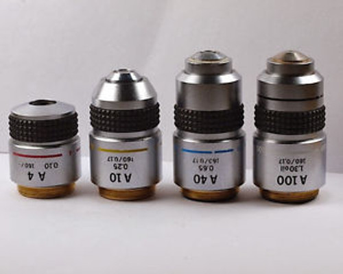 Olympus A 4, 10, 40 and 100x 160mm BH Microscope Objective Set