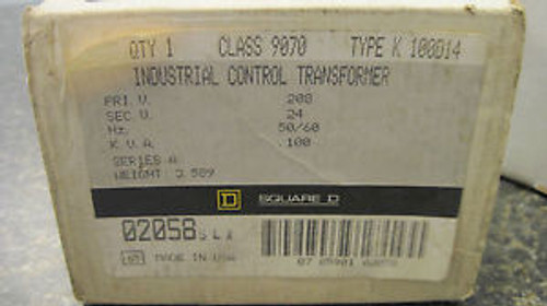 SQUARE D CLASS 9070 K100D14 208 V PRI 24 V SEC .100 KVA TRANSFORMER