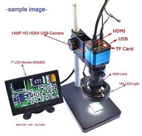 14MP HDMI HD Microscope USB Industrial Camera +180X C-mount Lens + Stereo Stand