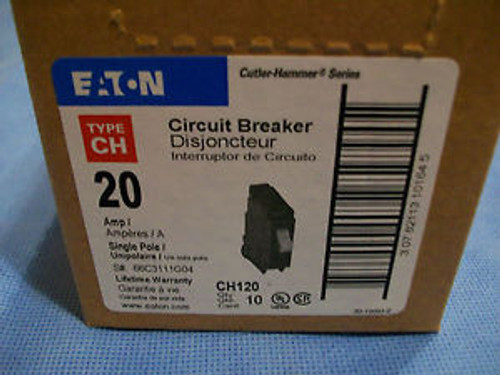 NIB  (CASE OF 10) 20 Amp Eaton Cutler-Hammer 1 Pole Breaker Type CH CH120