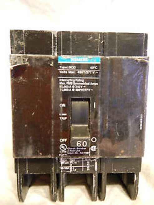 SIEMENS BQD360 type BQD 3P 480/277v 60a bolt on breaker