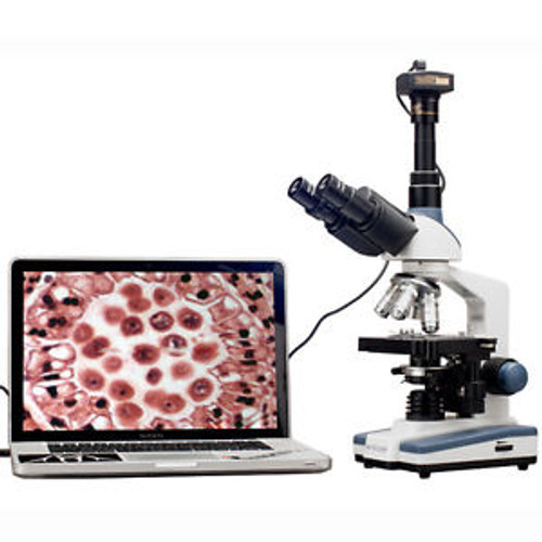 2000X LED Lab Trinocular Compound Microscope w 3D Mechanical Stage + 8MP Camera
