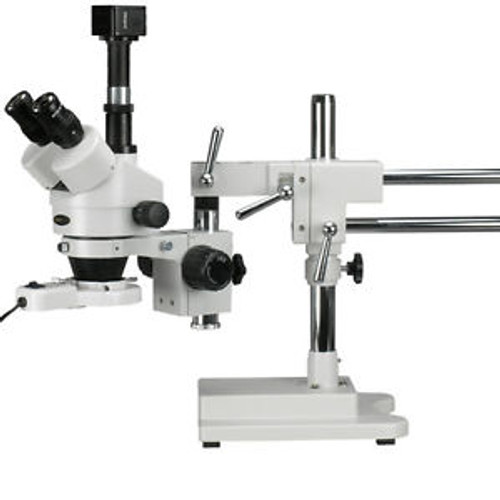 7X-45X Simul-Focal Fluorescent Trinocular Boom Stereo Microscope + 1.3MP Camera