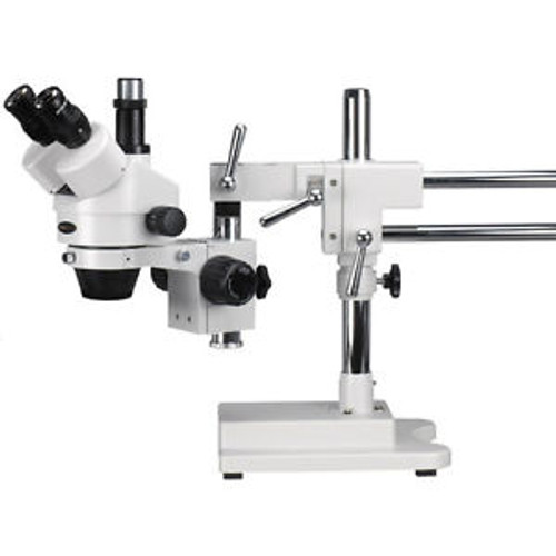 3.5X-90X Simul-Focal Stereo Zoom Microscope on Dual Arm Boom Stand