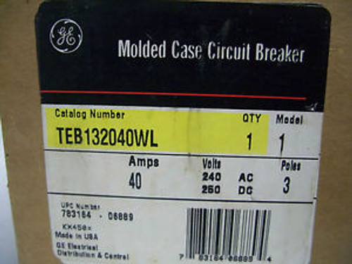 GE CIRCUIT BREAKER CAT# TEB132040WL 40A/240V/3POLE NIB