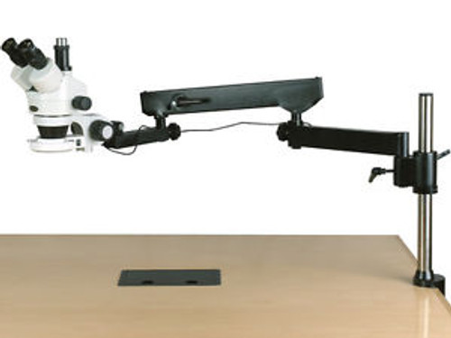 7X-45X Trinocular Articulating Arm Pillar Clamp 144-LED Zoom Stereo Microscope