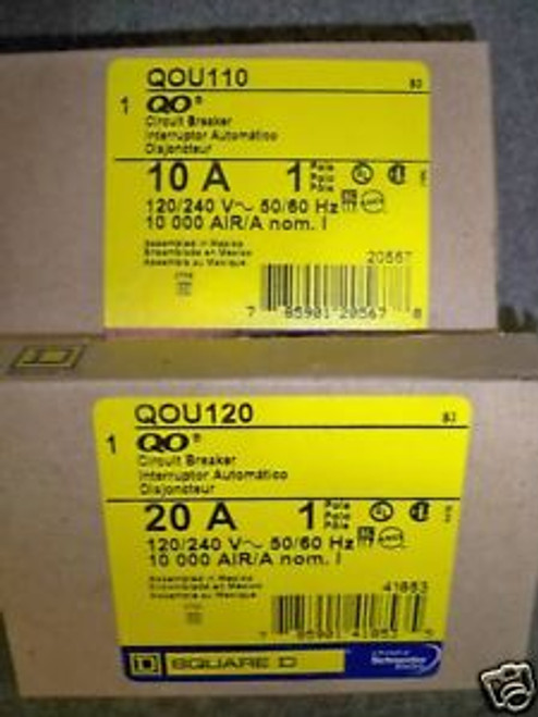 SQ D QOU120 (2) QOU110 (1) Breakers Set of 3