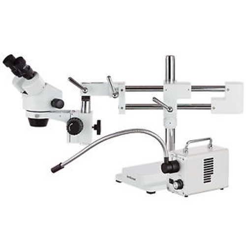 7X-45X Zoom Stereo Microscope on Dual-Arm Boom Stand with LED Fiber Optic Light