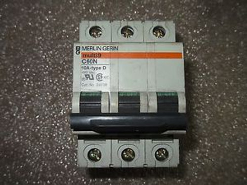 (I9-5) 1 USED SQUARE D MERLIN GERIN 24538 10A 480VAC TYPE D CIRCUIT BREAKER