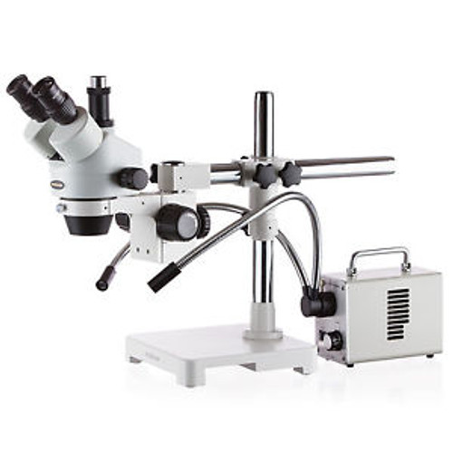 7X-45X Stereo Microscope with LED Illuminator and Dual Gooseneck Fiber Optics