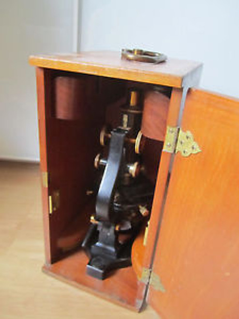 Krauss Bausch Lomb Vintage Brass Microscope 1915 year Set Wooden Chest