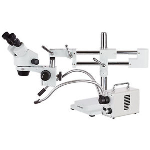 3.5X-90X Zoom Stereo Microscope on Dual-Arm Boom Stand with Dual-Arm LED Fiber O