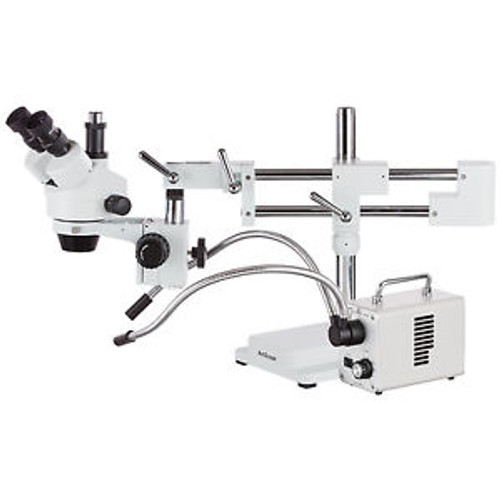 3.5X-90X Zoom Stereo Trinocular Microscope on Dual-Arm Boom Stand with Dual-Arm
