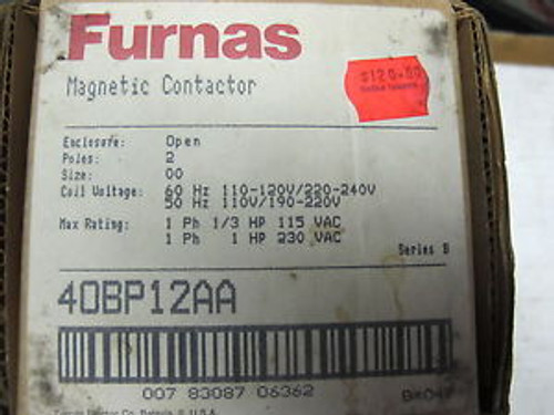 Furnas Size 00 Contactor 2 Pole 600 Volt 40BP12AA