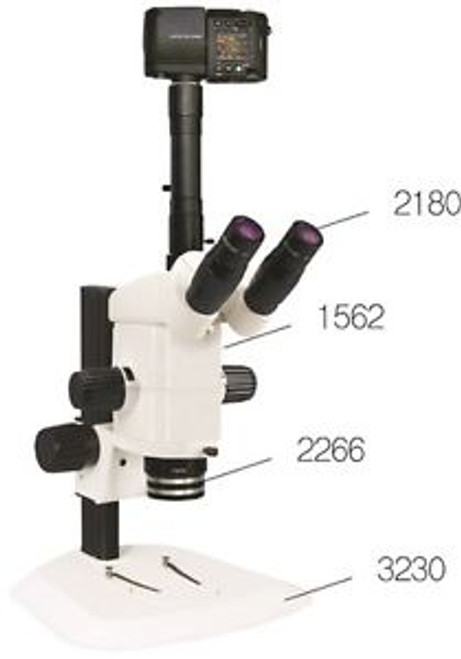 Precision Stereo Zoom Trinocular Microscope on Track Stand with Digital Adapter