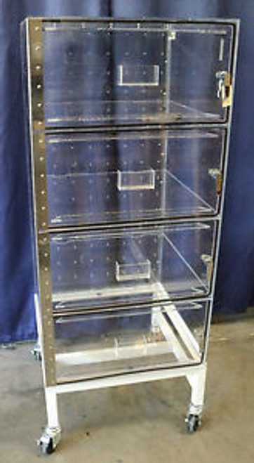 TDI DESICCATOR, CLEAR ACRYLIC W/FLOWMETER, 4 CHAMBERS, ROLLING 12 STAND #38564