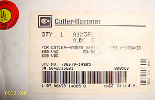 New IN BOX CUTLER HAMMER A1X3PK AUXILIARY SWITCH