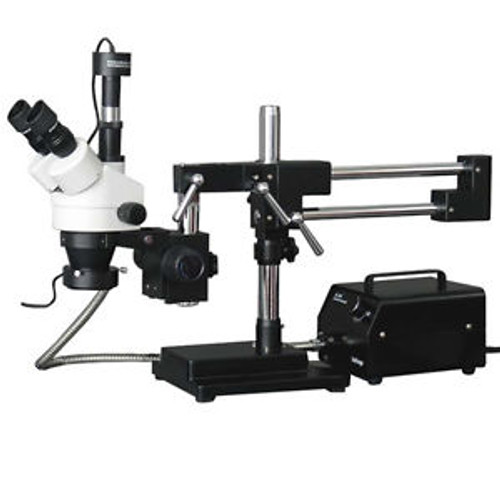 3.5X-90X Stereo Boom Microscope with 5MP Camera + Fiber Optic Light