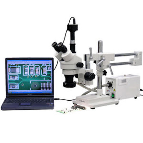 3.5X-90X Trinocular Fiber Optic Boom Stereo Microscope with 8MP Camera