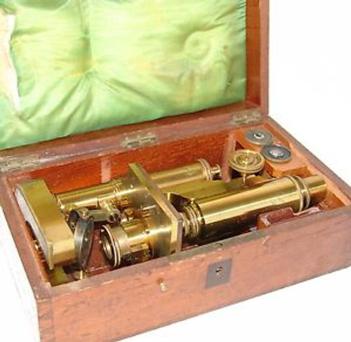 VINTAGE DR. E. HARTNACK POTSDAM HIGH GRADE MICROSCOPE WITH WOODEN BOX circa 1870