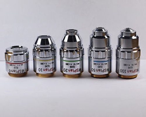 Olympus MSPlan 5, 10, 20, 50 and 100x Metallurgical Microscope Objective Set