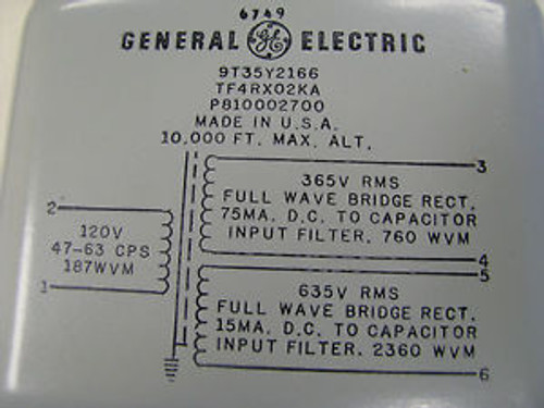 General Electric Transformer 9T35Y2166 Nsn: 5950-00-720-0866  Tf4Rx02Ka
