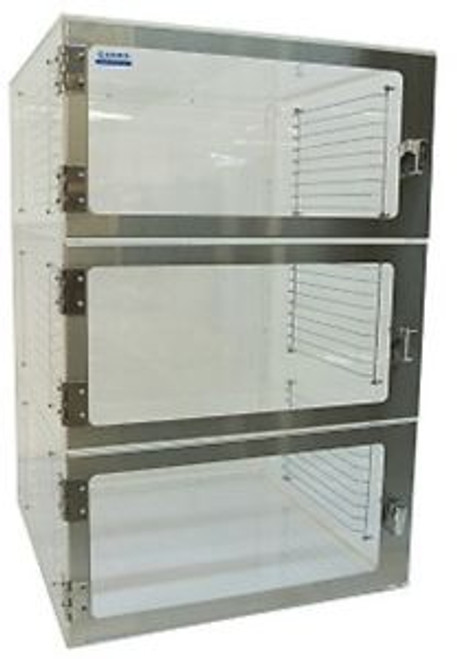 Nitrogen Desiccator Cabinet, Acrylic, Three Chambers, with Gas Ports