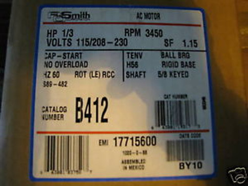 A.O. Smith B412 1/3 Hp Electric Motor New